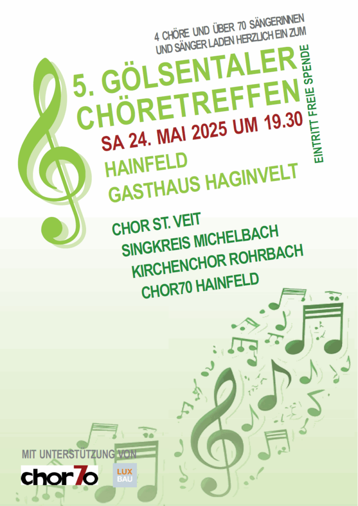 Werbeplakat für das 5. Gölsentaler Chöretreffen in Hainfeld am 24.05.2025
