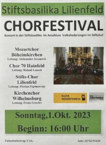 bild vom plakat Chorfestival in der Stiftsbasilika Lilienfeld Sonntag, 1. Oktober 2023