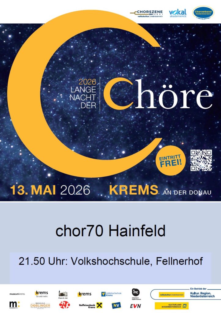 Lange Nacht der Chöre in Krems - 13. Mai 2026, 21.50 Uhr, Volkshochschule, Fellnerhof